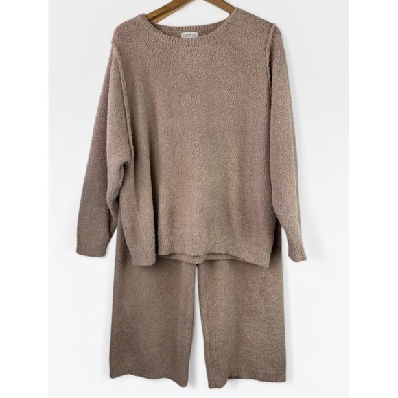 Softies Cozy Teddy Reverse Seam Crew Neck LS Top Pants Lounge Set Brown Size XL - Picture 2 of 16